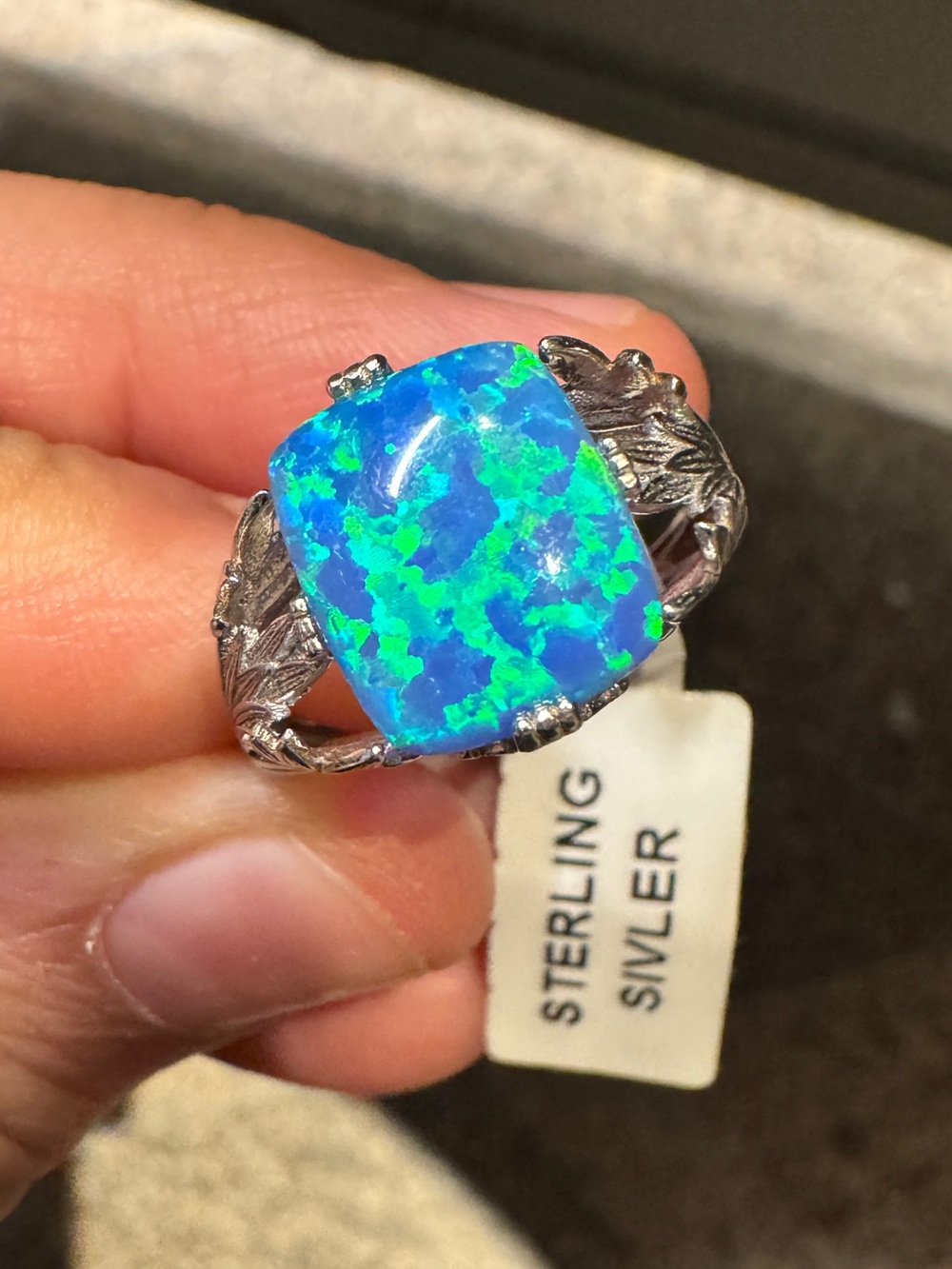 Sterling Silver Blue Opal Statement Ring size 8